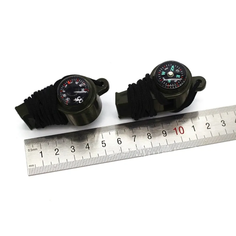 3-in-1 Outdoor Whistle Compass Thermometer - Multi-Functional Camping & Hiking Survival Tool with Nylon Neck Rope