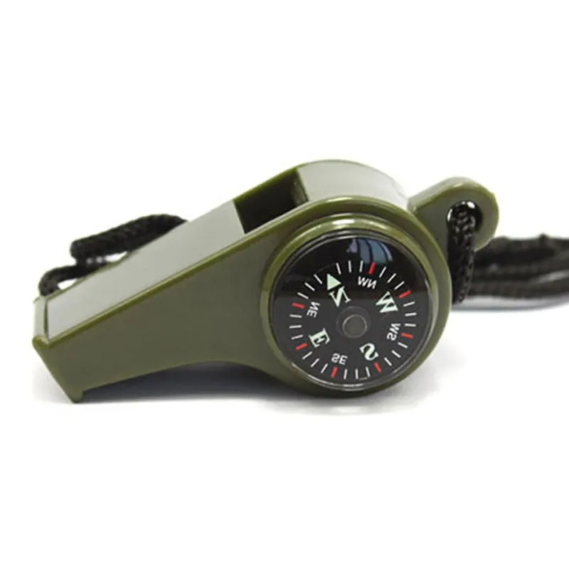 3-in-1 Outdoor Whistle Compass Thermometer - Multi-Functional Camping & Hiking Survival Tool with Nylon Neck Rope
