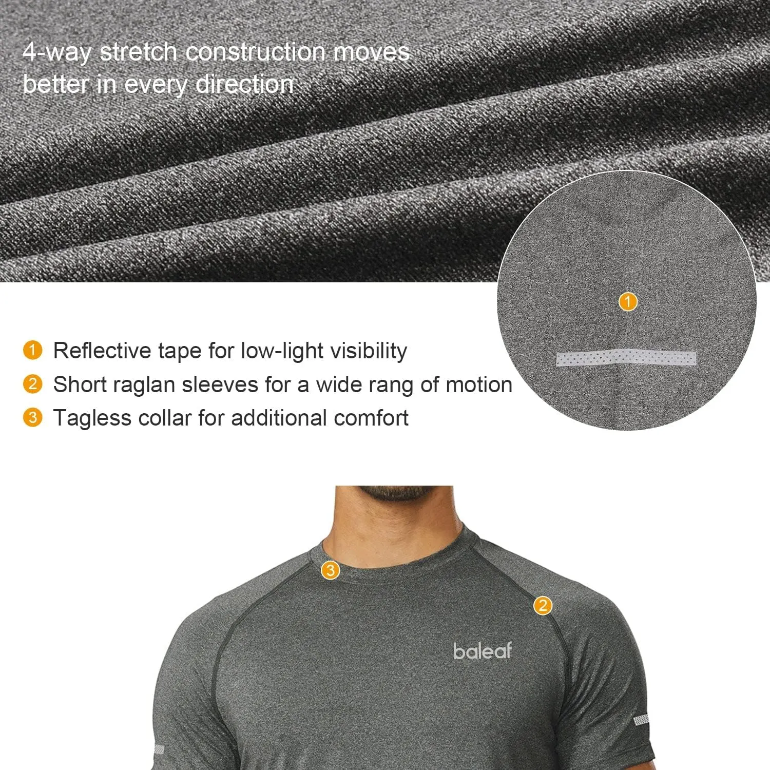 baleaf Men's Running Workout Shirts Short Sleeve Athletic T-Shirt Quick Dry