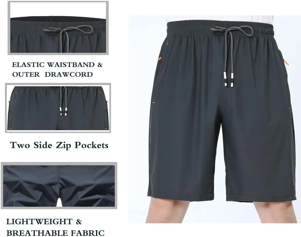 Boys Lightweight Athletic Running Shorts Quick Dry Workout Shorts for Gym Shorts Hiking with Zipper Pockets