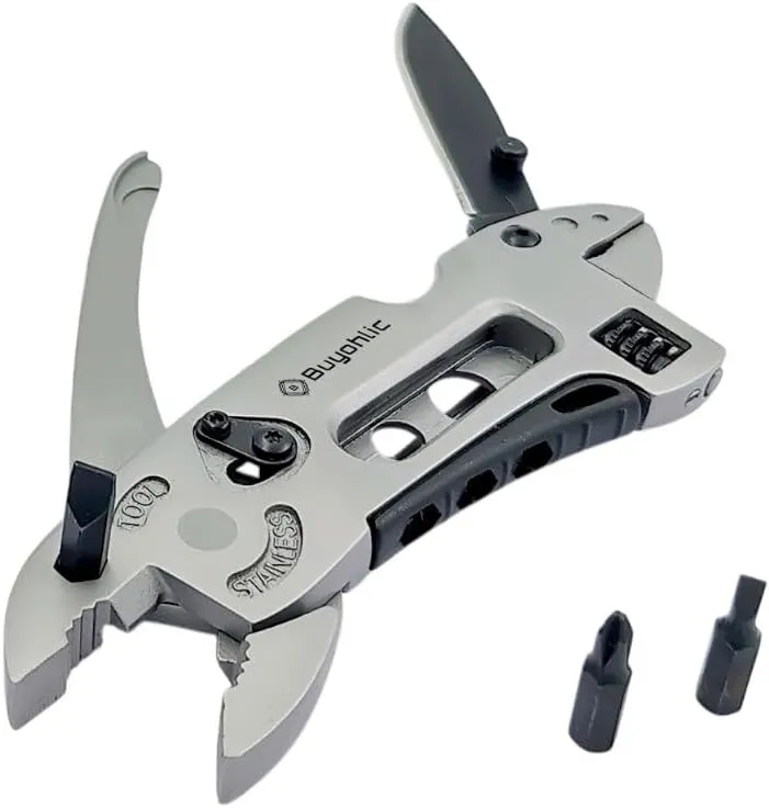 Buyohlic Multitool Wrench with 7 Tools/Pliers/Wire Cutter/Flat Screwdriver Adjustable Multi Purpose Stainless Steel Tool