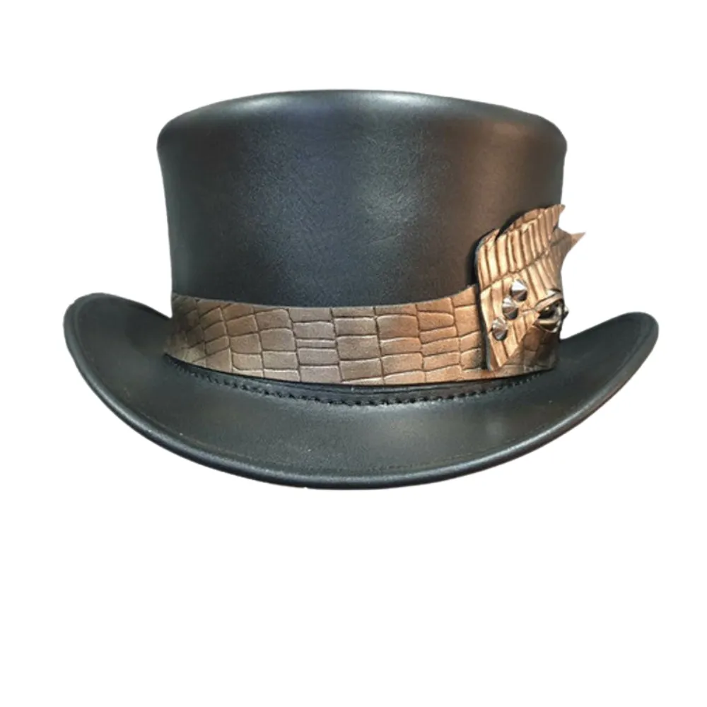 Crocodile Eye Steampunk Leather Top Hat