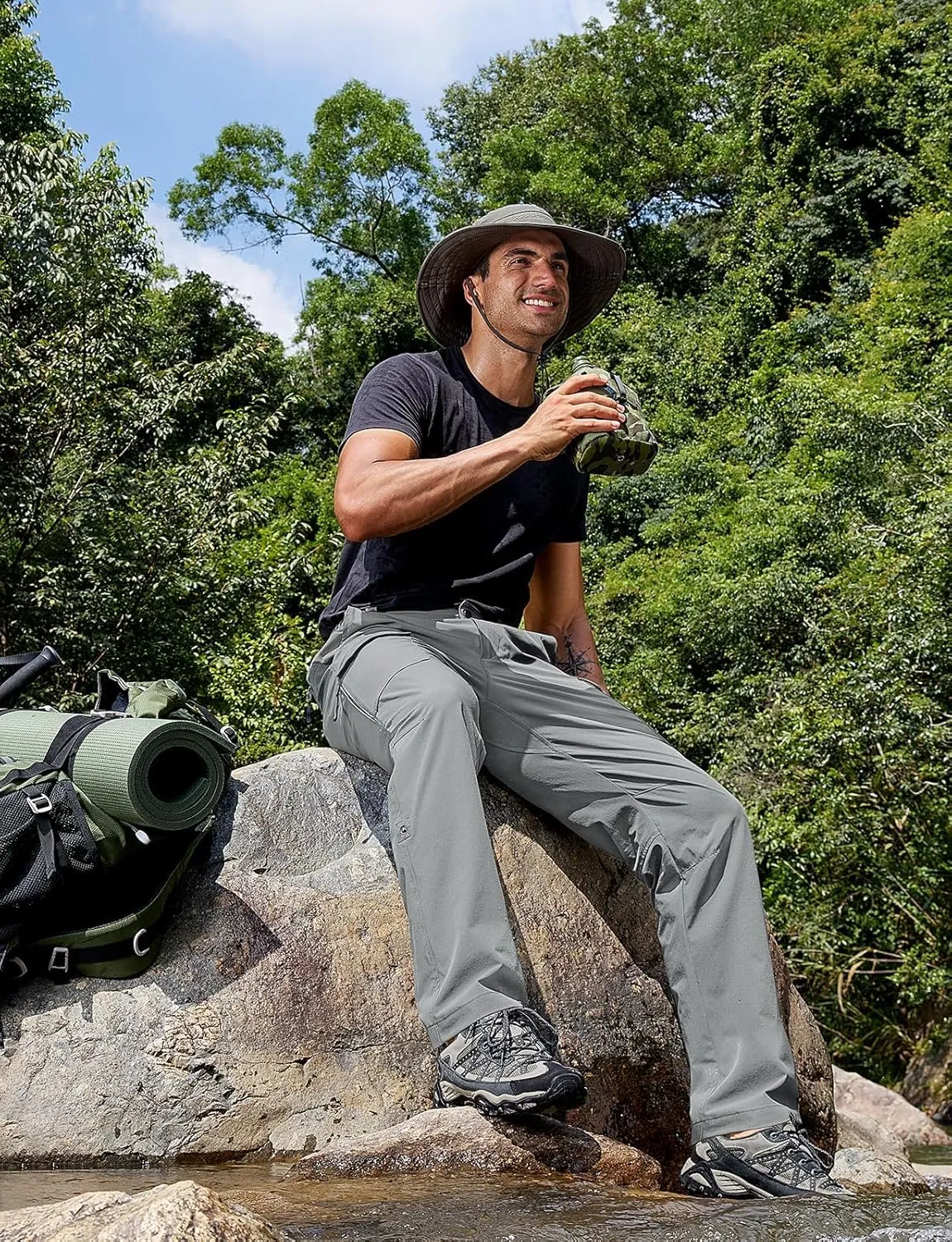 Cycorld Men's-Hiking-Pants-Lightweight-Water-Resistant-Quick-Dry Stretch for Travel Camping Fishing Outdoor