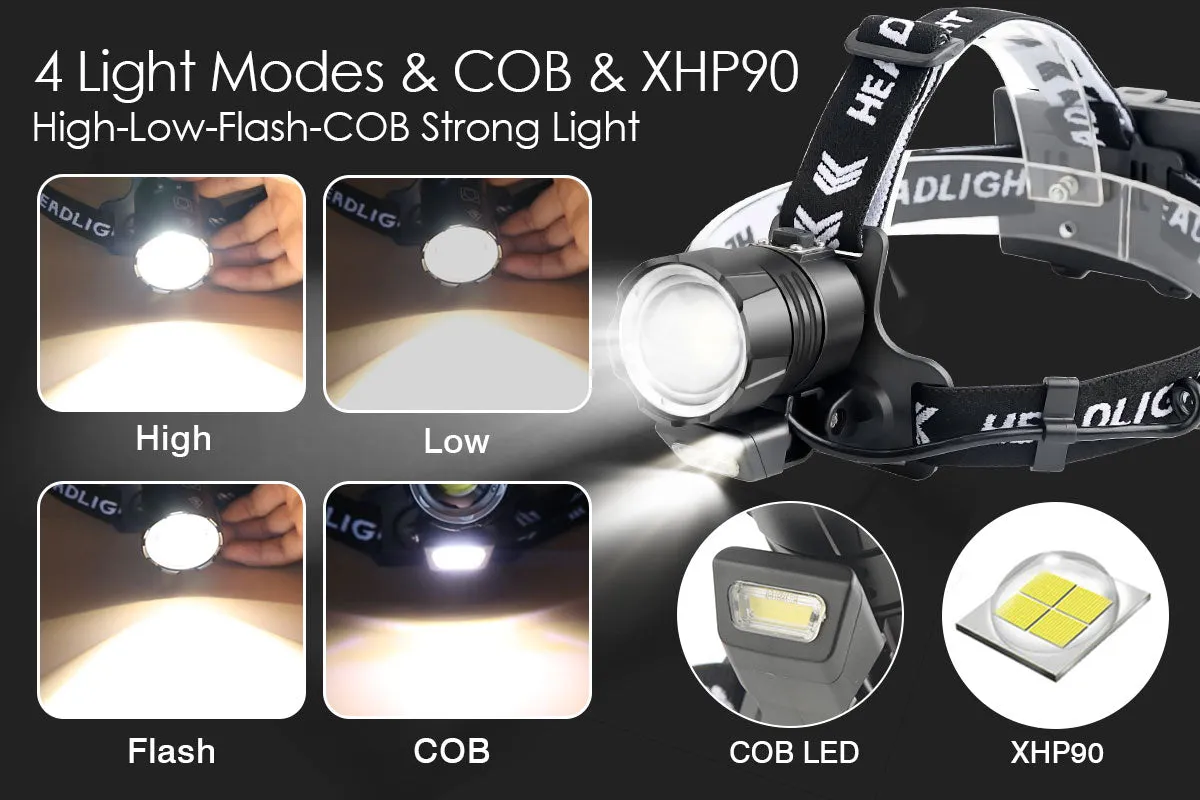 Garberiel High Lumens XHP90 Rechargeable Headlamp