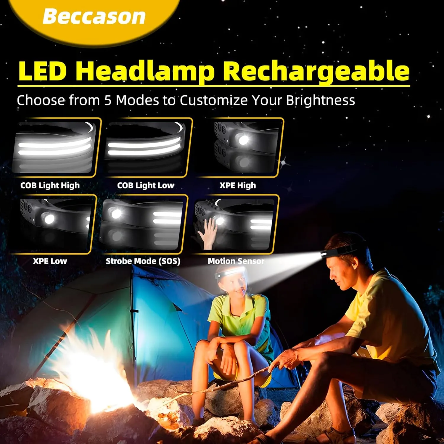 LED Headlamp Rechargeable 6PCS - 230 COB Super Bright Head Lights for Forehead, Hard hat Light for Adults, USB C Headband Flashlight for Work, Hiking, Running, Camping Essentials Gear