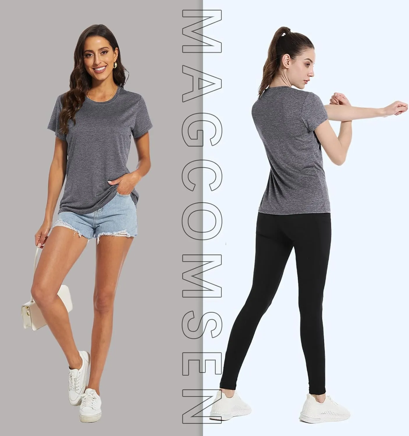 MAGCOMSEN Women's Short Sleeve Quick Dry T-Shirts Wicking Moisture Workout Athletic Running Shirts