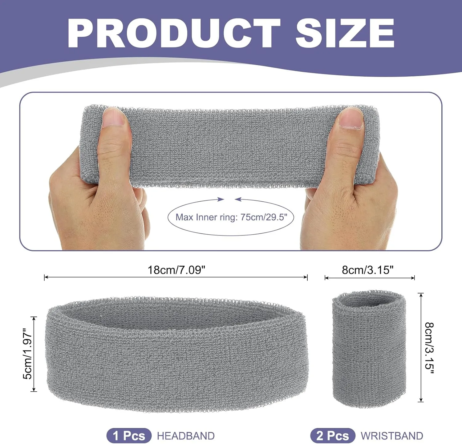 MECCANIXITY Sweat Band Set Sports Terry Cloth Headband Wristband Set Moisture Wicking Sweat Absorbing Head Band for Women Men Workout Exercise Basketball
