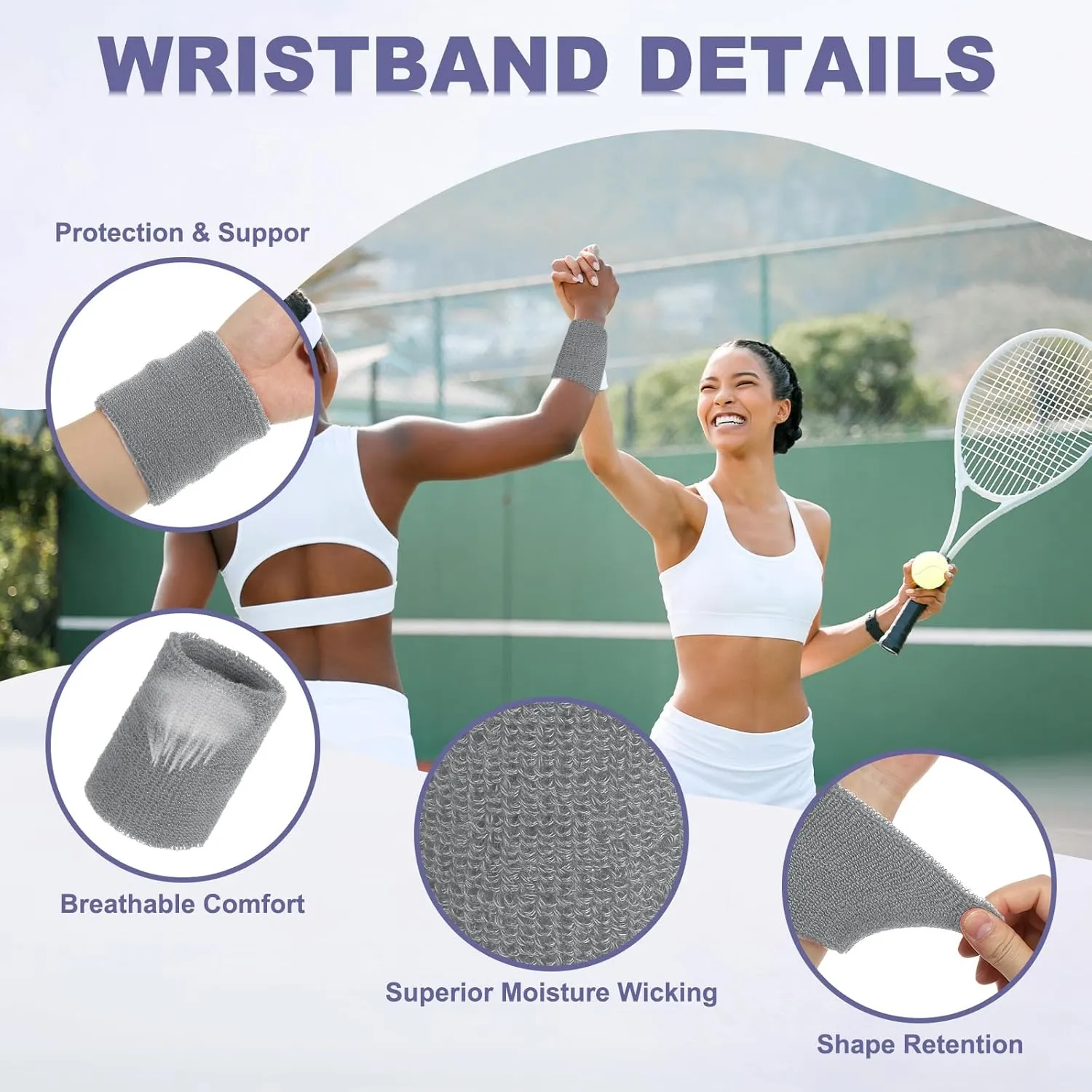 MECCANIXITY Sweat Band Set Sports Terry Cloth Headband Wristband Set Moisture Wicking Sweat Absorbing Head Band for Women Men Workout Exercise Basketball