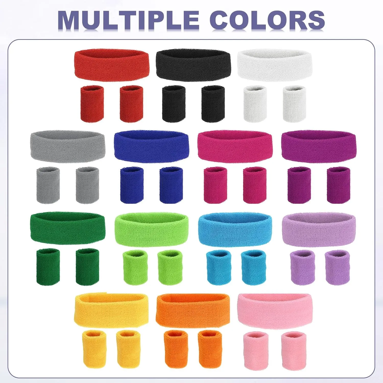 MECCANIXITY Sweat Band Set Sports Terry Cloth Headband Wristband Set Moisture Wicking Sweat Absorbing Head Band for Women Men Workout Exercise Basketball