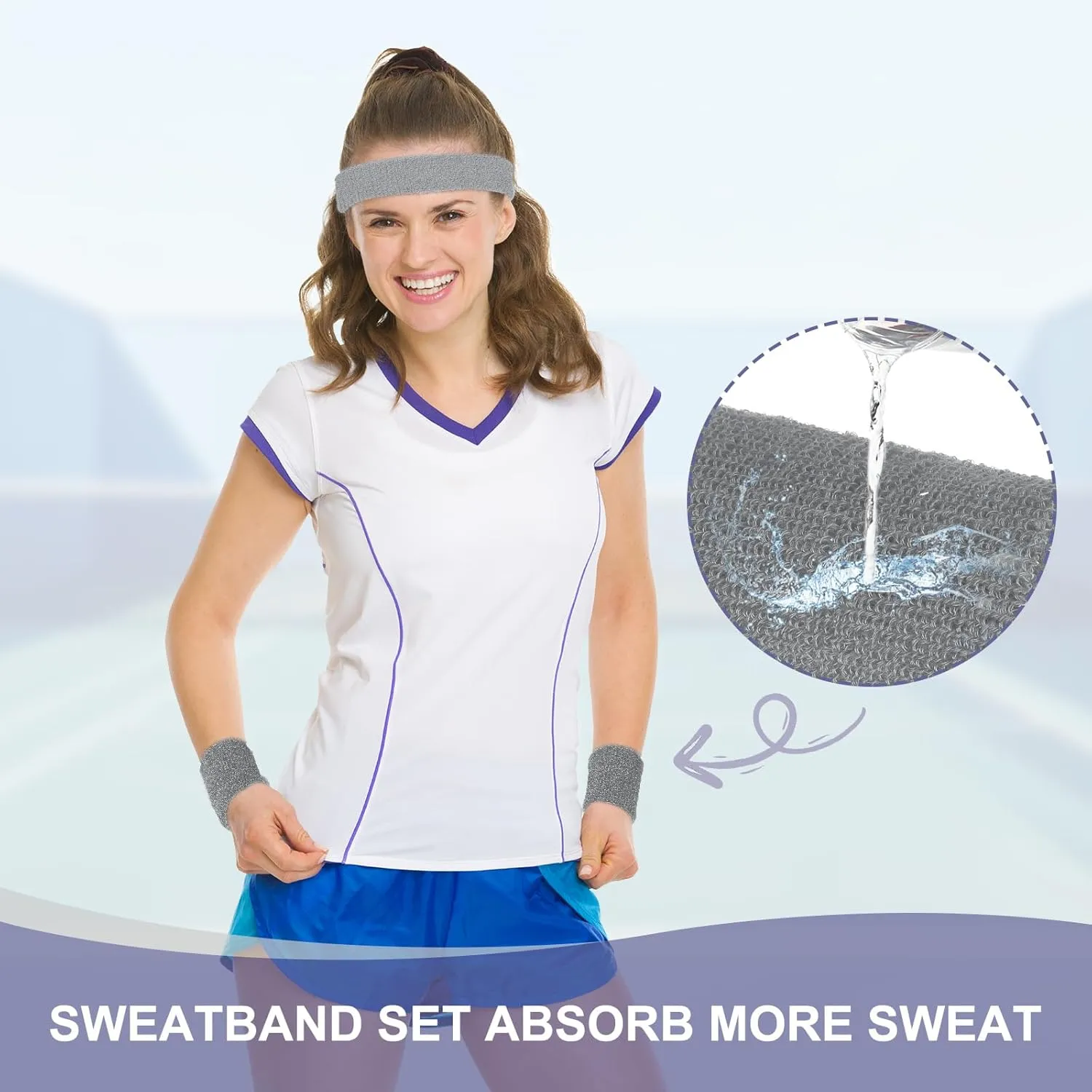 MECCANIXITY Sweat Band Set Sports Terry Cloth Headband Wristband Set Moisture Wicking Sweat Absorbing Head Band for Women Men Workout Exercise Basketball