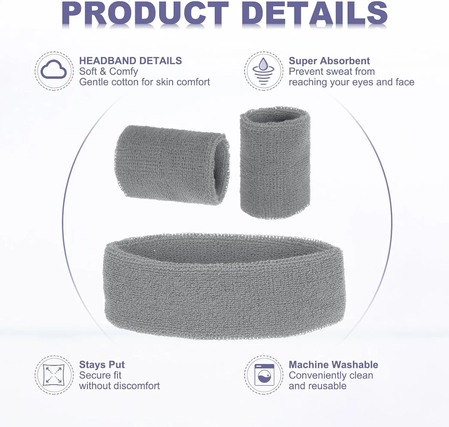 MECCANIXITY Sweat Band Set Sports Terry Cloth Headband Wristband Set Moisture Wicking Sweat Absorbing Head Band for Women Men Workout Exercise Basketball