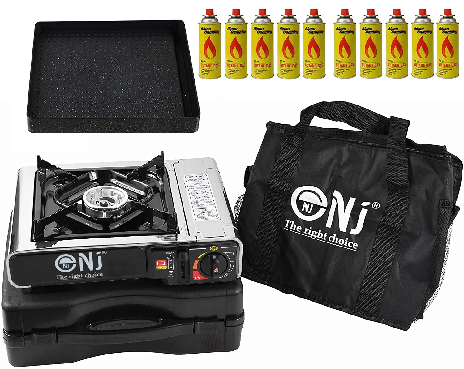 NJ-500 GRILL Portable Camping Gas Stove Single Burner Stainless Steel Grill Plate Outdoor