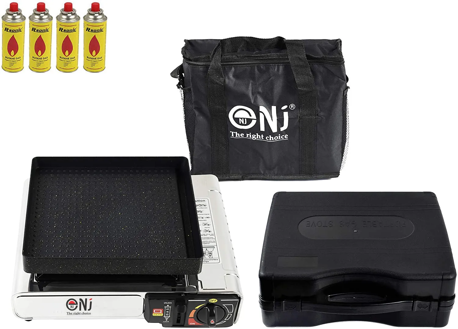NJ-500 GRILL Portable Camping Gas Stove Single Burner Stainless Steel Grill Plate Outdoor