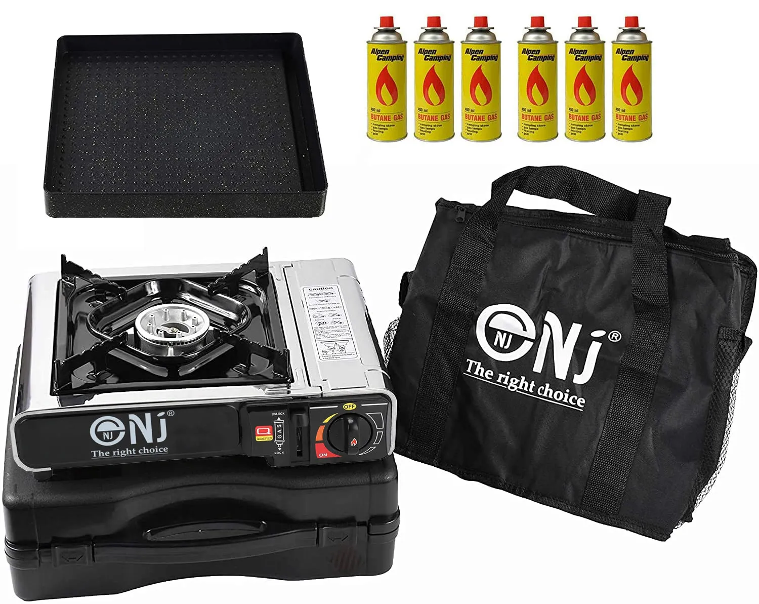 NJ-500 GRILL Portable Camping Gas Stove Single Burner Stainless Steel Grill Plate Outdoor