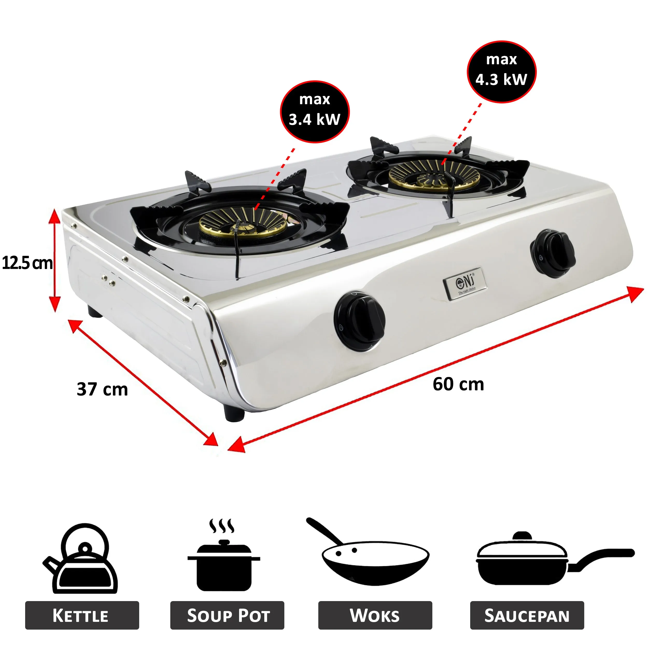 NJ-60SD Portable Double Gas Stove 60 cm