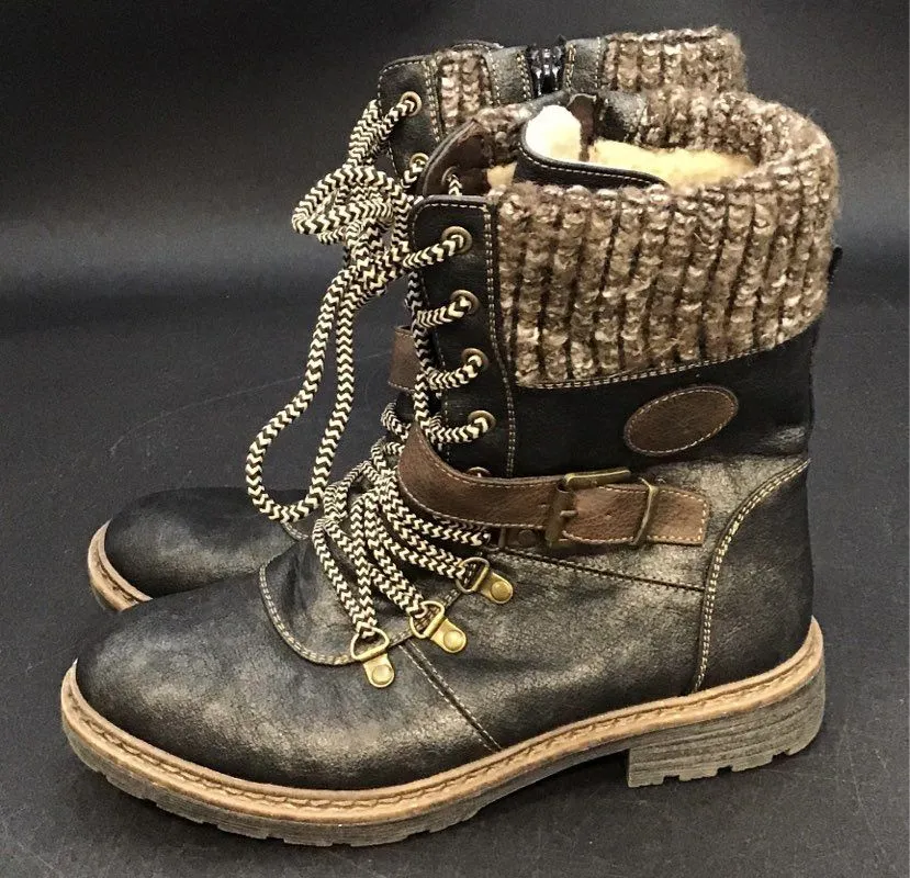 Patrizia By Spring Step Women's Black Brown Snow Boots - Size 6