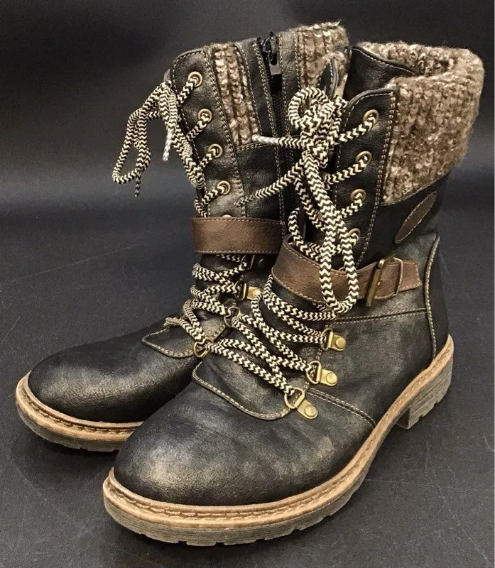 Patrizia By Spring Step Women's Black Brown Snow Boots - Size 6