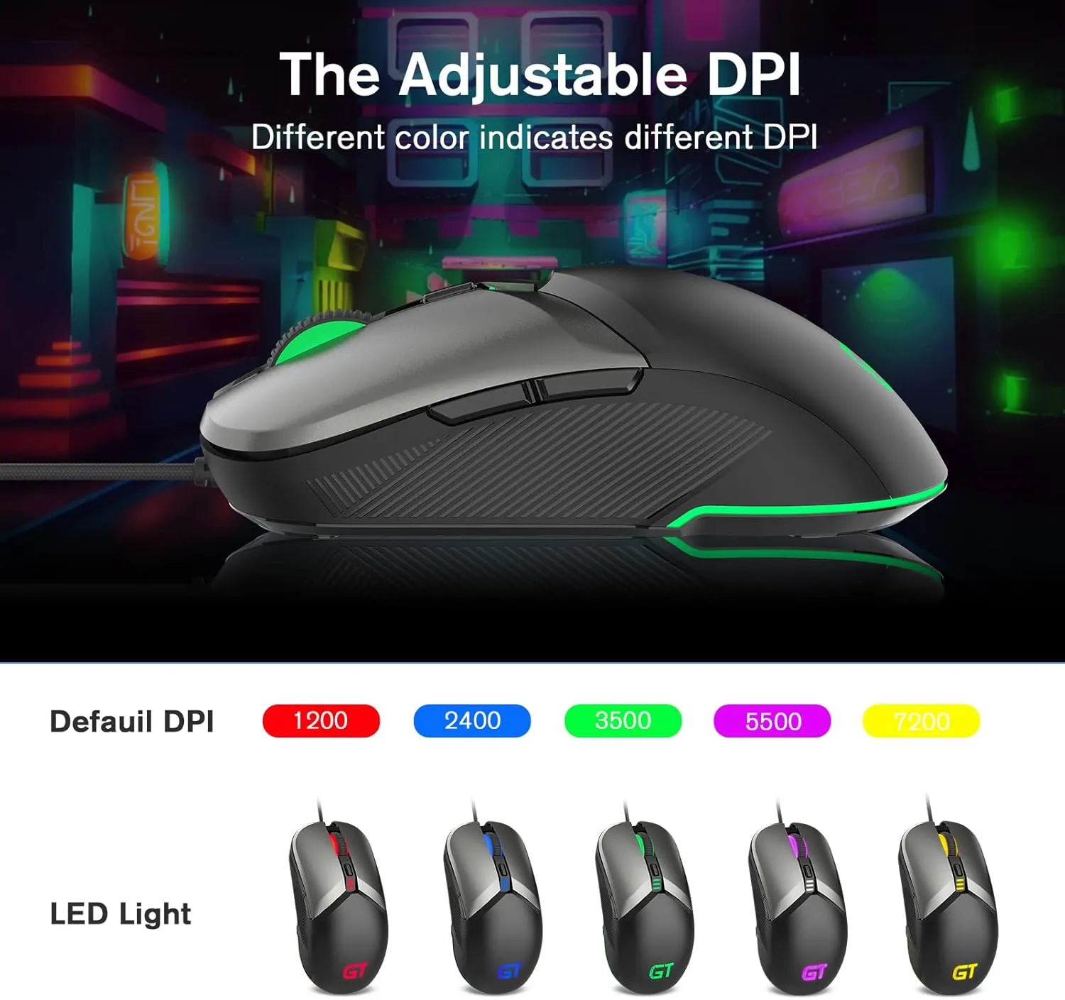 RaceGT Wired Gaming Mouse, USB Optical Computer Mice with High-Precision Adjustable up to 8000 DPI, Ergonomic Computer USB Mouse with RGB Backlit for Windows/PC/Mac/Laptop