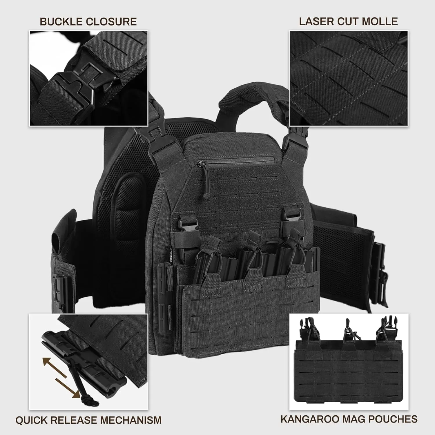 Tactical Vest Plate Carrier Military Airsoft Combat Training Gear Lightweight Quick Release Molle System